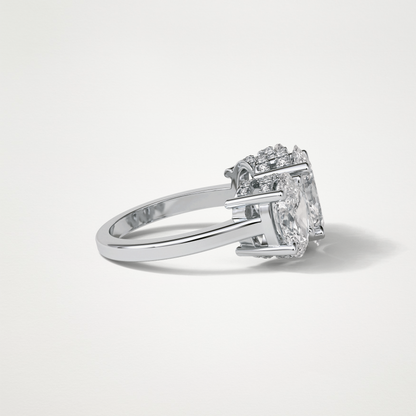 Oval Double Hidden Halo & 3 Stone Moissanite Engagement Ring – 2.35 CT Lab-Created Brilliance in 10K/14K/18K Gold