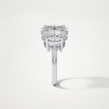 Oval Double Hidden Halo & 3 Stone Moissanite Engagement Ring – 2.35 CT Lab-Created Brilliance in 10K/14K/18K Gold