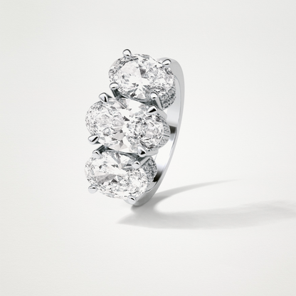 Oval Double Hidden Halo & 3 Stone Moissanite Engagement Ring – 2.35 CT Lab-Created Brilliance in 10K/14K/18K Gold