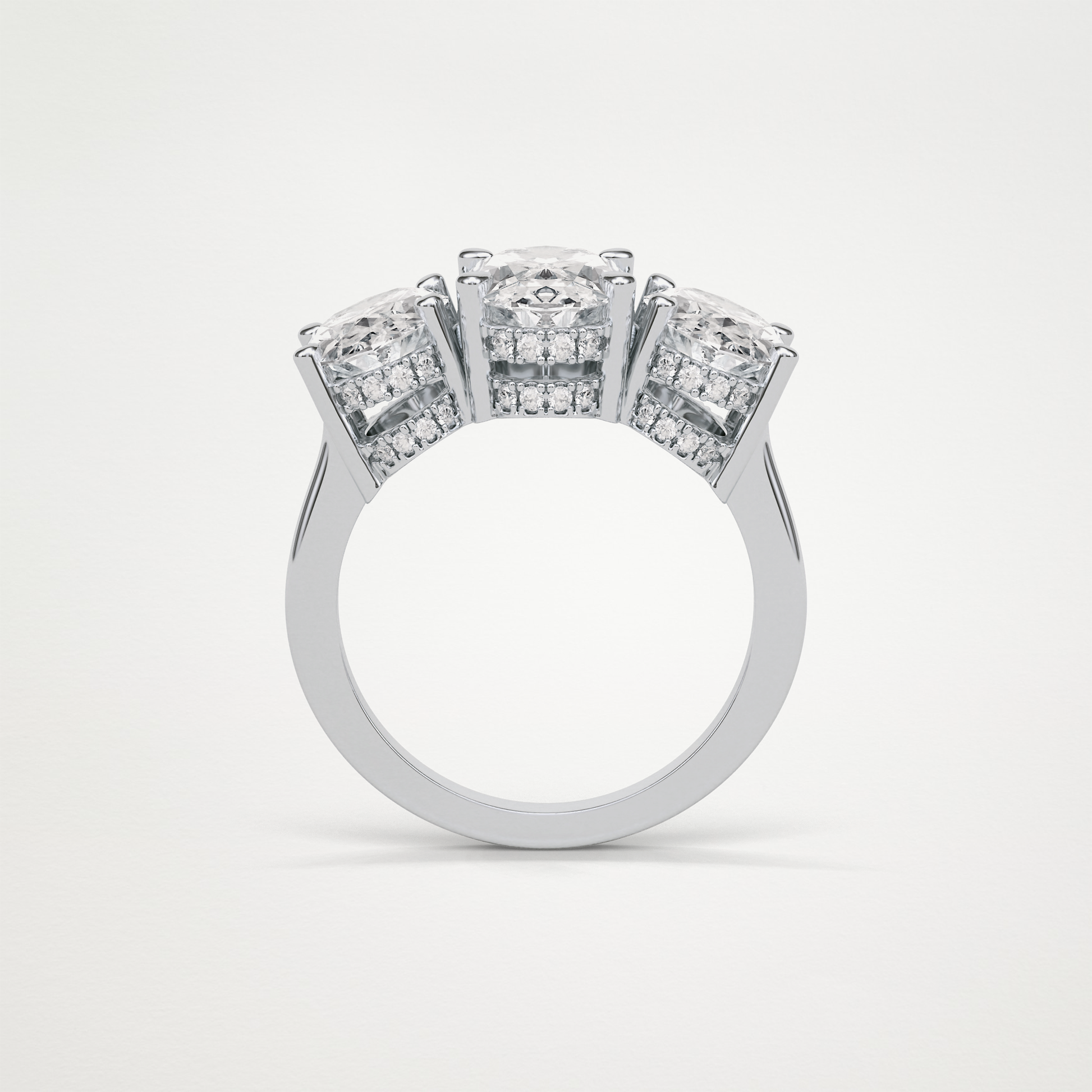 Oval Double Hidden Halo & 3 Stone Moissanite Engagement Ring – 2.35 CT Lab-Created Brilliance in 10K/14K/18K Gold