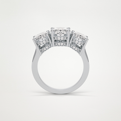 Oval Double Hidden Halo & 3 Stone Moissanite Engagement Ring – 2.35 CT Lab-Created Brilliance in 10K/14K/18K Gold