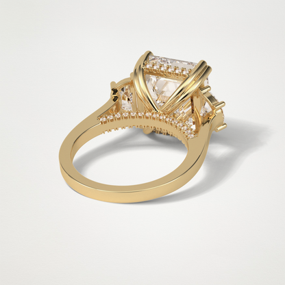 Asscher 3 Stone Moissanite Engagement Ring – 7.6 CT Lab-Created Brilliance in 10K/14K/18K Gold