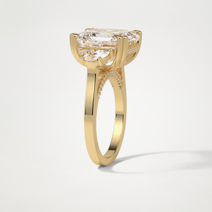 Asscher 3 Stone Moissanite Engagement Ring – 7.6 CT Lab-Created Brilliance in 10K/14K/18K Gold