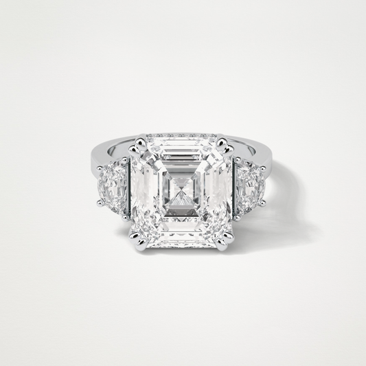 Asscher 3 Stone Moissanite Engagement Ring – 7.6 CT Lab-Created Brilliance in 10K/14K/18K Gold