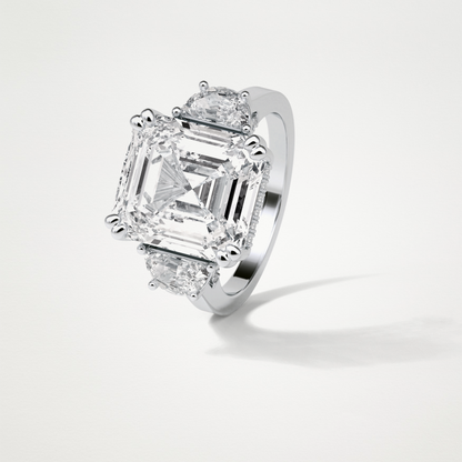 Asscher 3 Stone Moissanite Engagement Ring – 7.6 CT Lab-Created Brilliance in 10K/14K/18K Gold
