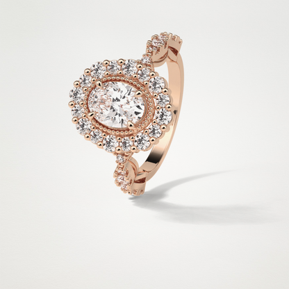 Oval Halo & Pave Moissanite Engagement Ring – 1.33 CT Lab-Created Brilliance in 10K/14K/18K Gold