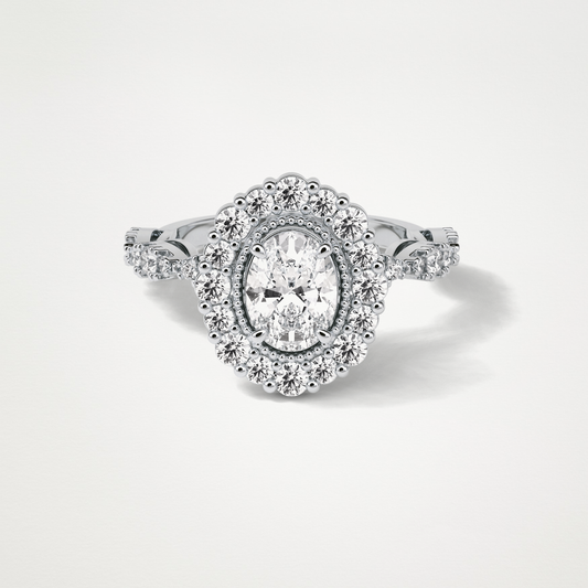 Oval Halo & Pave Moissanite Engagement Ring – 1.33 CT Lab-Created Brilliance in 10K/14K/18K Gold