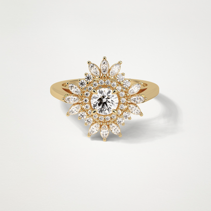 Round Halo & Cluster Moissanite Engagement Ring – 0.5 CT Lab-Created Brilliance in 10K/14K/18K Gold