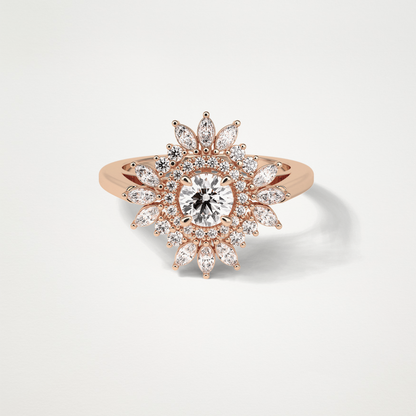 Round Halo & Cluster Moissanite Engagement Ring – 0.5 CT Lab-Created Brilliance in 10K/14K/18K Gold