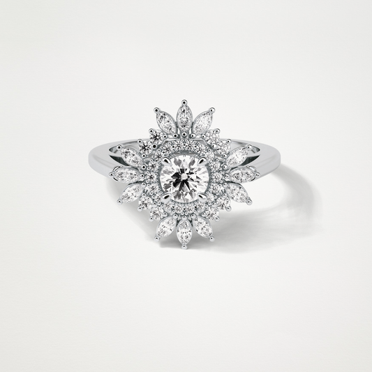 Round Halo & Cluster Moissanite Engagement Ring – 0.5 CT Lab-Created Brilliance in 10K/14K/18K Gold
