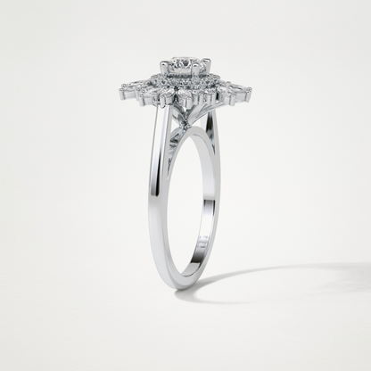 Round Halo & Cluster Moissanite Engagement Ring – 0.5 CT Lab-Created Brilliance in 10K/14K/18K Gold