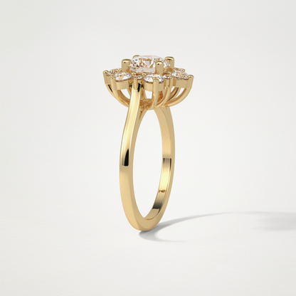 Round Cluster Moissanite Engagement Ring – 1 CT Lab-Created Brilliance in 10K/14K/18K Gold
