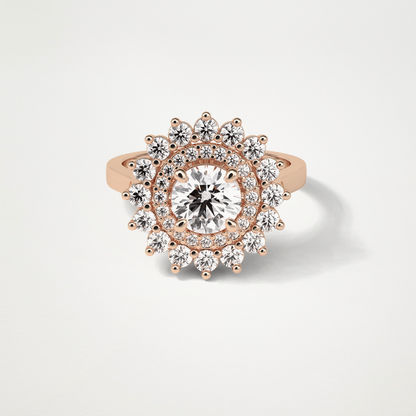 Round Double Halo Moissanite Engagement Ring – 1 CT Lab-Created Brilliance in 10K/14K/18K Gold