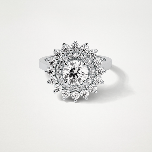 Round Double Halo Moissanite Engagement Ring – 1 CT Lab-Created Brilliance in 10K/14K/18K Gold