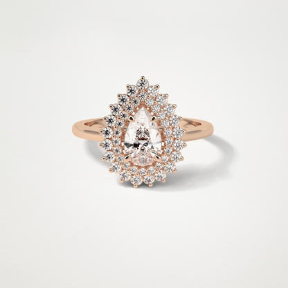 Pear Double Halo Moissanite Engagement Ring – 0.94 CT Lab-Created Brilliance in 10K/14K/18K Gold