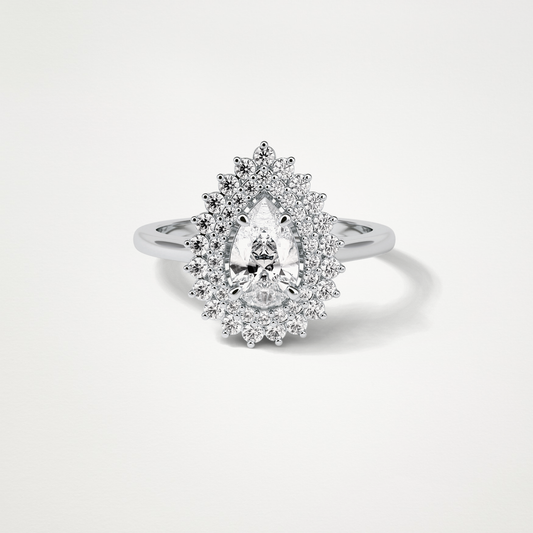 Pear Double Halo Moissanite Engagement Ring – 0.94 CT Lab-Created Brilliance in 10K/14K/18K Gold