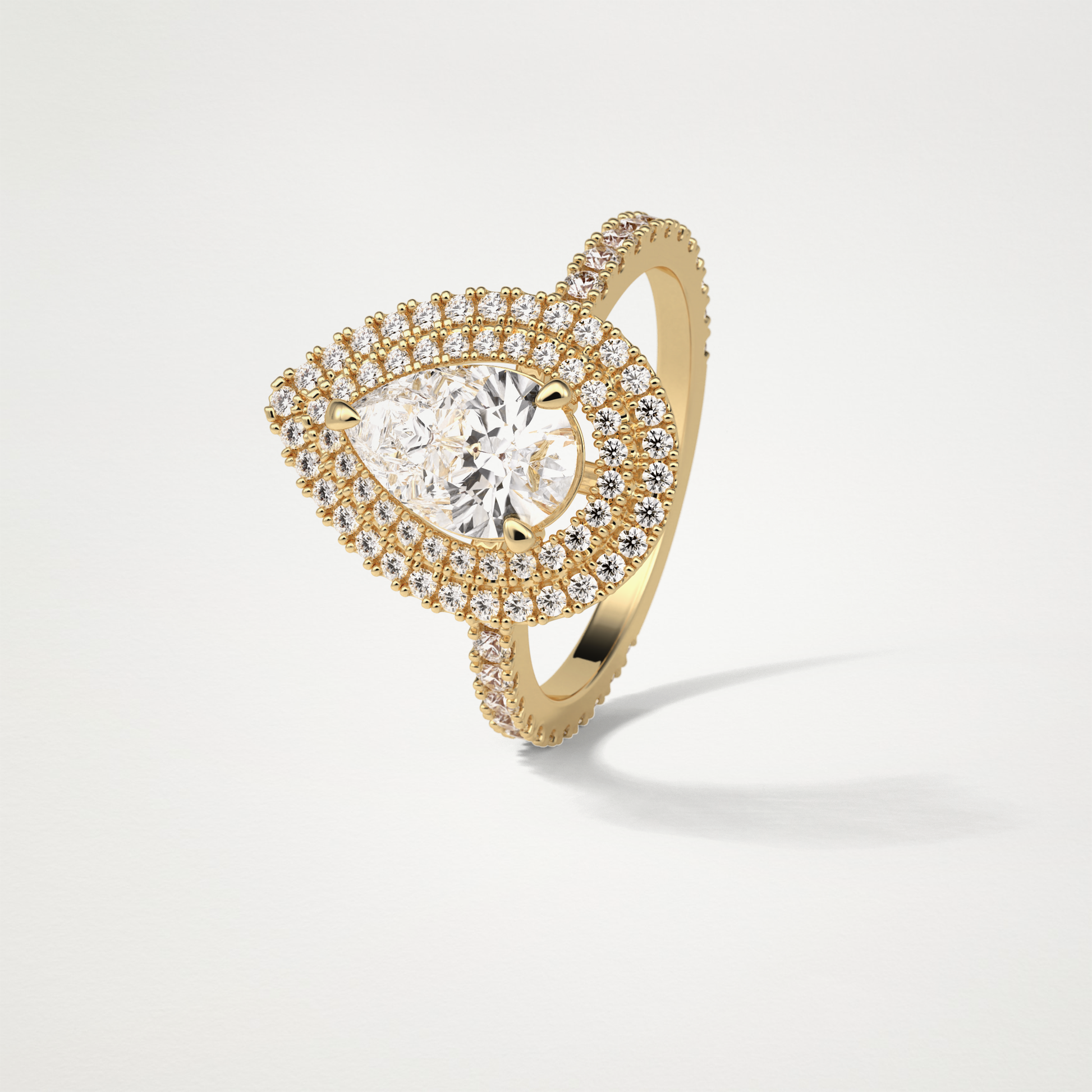Pear Double Halo Moissanite Engagement Ring – 1.33 CT Lab-Created Brilliance in 10K/14K/18K Gold