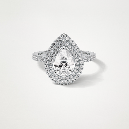 Pear Double Halo Moissanite Engagement Ring – 1.33 CT Lab-Created Brilliance in 10K/14K/18K Gold
