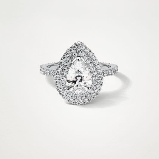 Pear Double Halo Moissanite Engagement Ring – 1.33 CT Lab-Created Brilliance in 10K/14K/18K Gold