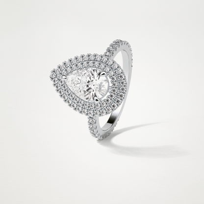 Pear Double Halo Moissanite Engagement Ring – 1.33 CT Lab-Created Brilliance in 10K/14K/18K Gold