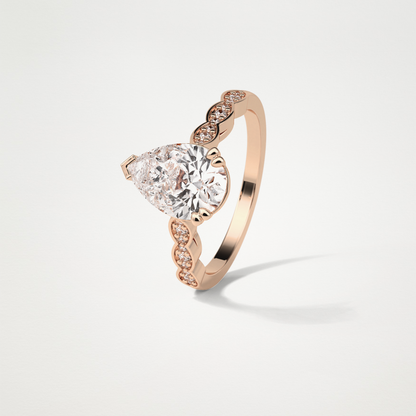 Pear Milgrain Pave Moissanite Engagement Ring – 1.93 CT Lab-Created Brilliance in 10K/14K/18K Gold