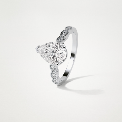 Pear Milgrain Pave Moissanite Engagement Ring – 1.93 CT Lab-Created Brilliance in 10K/14K/18K Gold