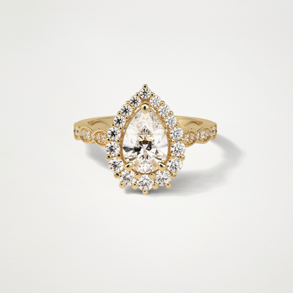Pear Milgrain Halo Moissanite Engagement Ring – 1.93 CT Lab-Created Brilliance in 10K/14K/18K Gold