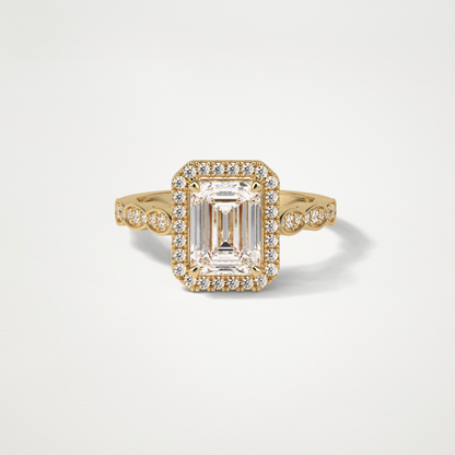 Emerald Milgrain Halo Moissanite Engagement Ring – 1.91 CT Lab-Created Brilliance in 10K/14K/18K Gold
