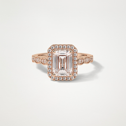 Emerald Milgrain Halo Moissanite Engagement Ring – 1.91 CT Lab-Created Brilliance in 10K/14K/18K Gold
