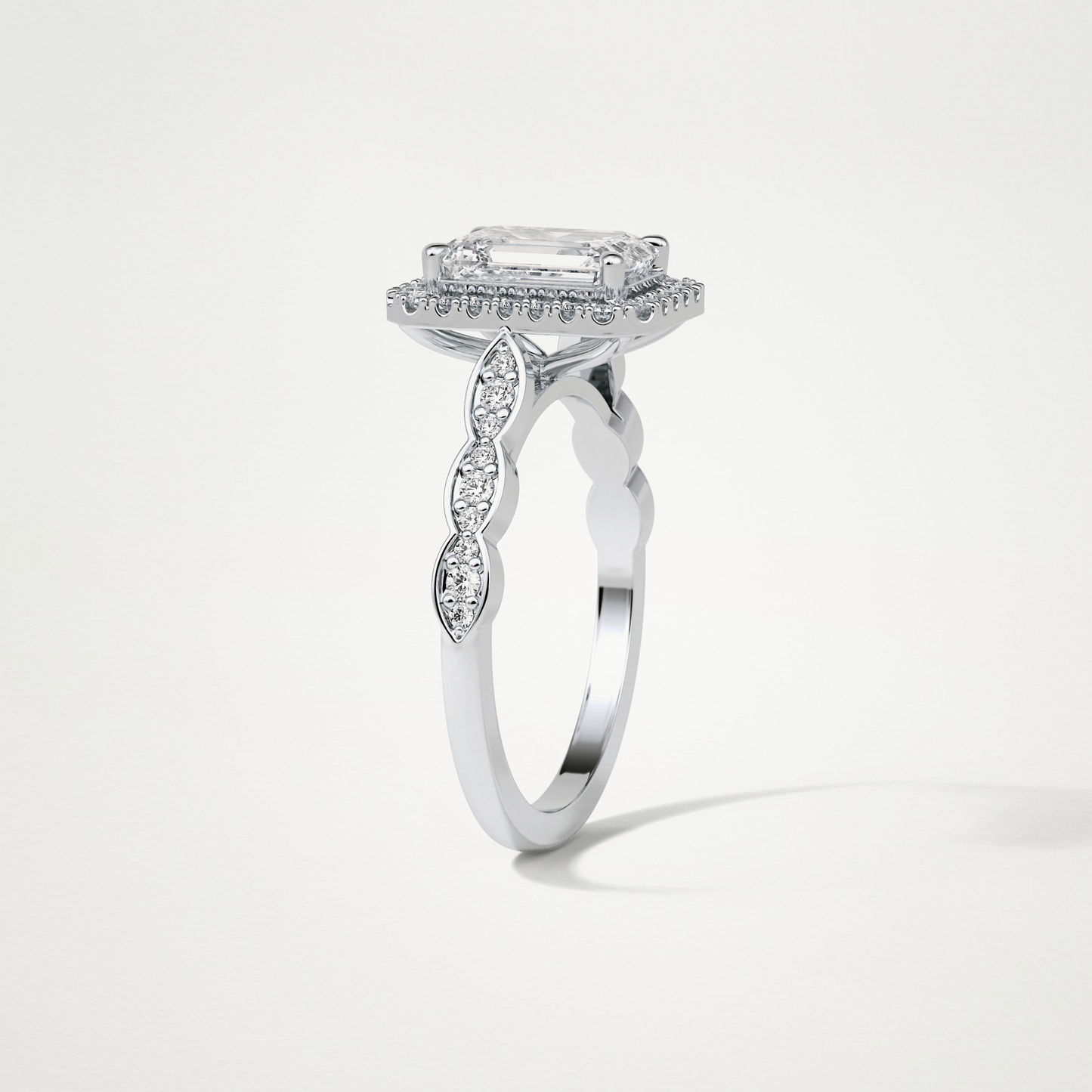 Emerald Milgrain Halo Moissanite Engagement Ring – 1.91 CT Lab-Created Brilliance in 10K/14K/18K Gold