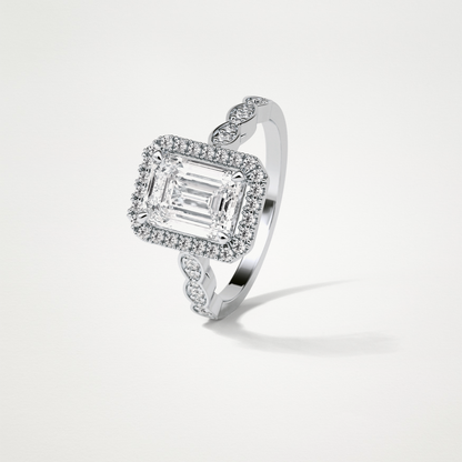 Emerald Milgrain Halo Moissanite Engagement Ring – 1.91 CT Lab-Created Brilliance in 10K/14K/18K Gold