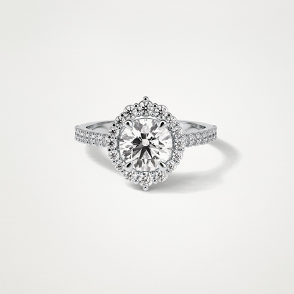 Round Pave & Halo Moissanite Engagement Ring – 1.25 CT Lab-Created Brilliance in 10K/14K/18K Gold
