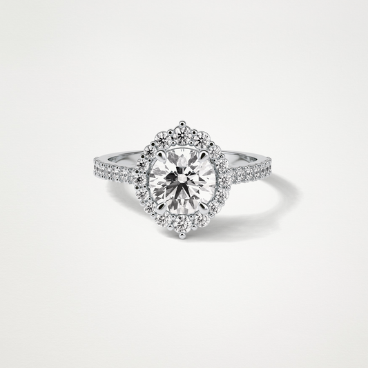 Round Pave & Halo Moissanite Engagement Ring – 1.25 CT Lab-Created Brilliance in 10K/14K/18K Gold