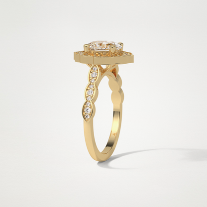 Oval Milgrain Halo Moissanite Engagement Ring – 1.31 CT Lab-Created Brilliance in 10K/14K/18K Gold