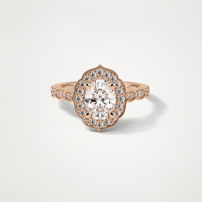 Oval Milgrain Halo Moissanite Engagement Ring – 1.31 CT Lab-Created Brilliance in 10K/14K/18K Gold