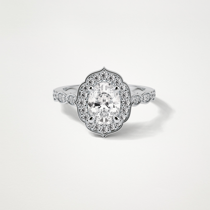 Oval Milgrain Halo Moissanite Engagement Ring – 1.31 CT Lab-Created Brilliance in 10K/14K/18K Gold