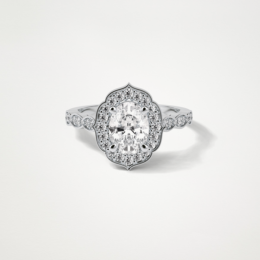Oval Milgrain Halo Moissanite Engagement Ring – 1.31 CT Lab-Created Brilliance in 10K/14K/18K Gold