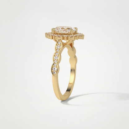 Oval Milgrain Halo Moissanite Engagement Ring – 1.33 CT Lab-Created Brilliance in 10K/14K/18K Gold