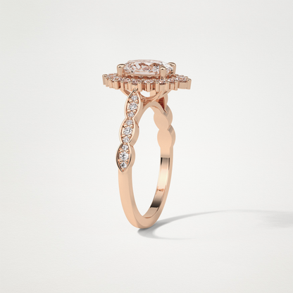 Oval Milgrain Halo Moissanite Engagement Ring – 1.33 CT Lab-Created Brilliance in 10K/14K/18K Gold