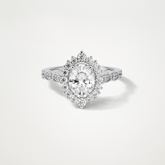 Oval Milgrain Halo Moissanite Engagement Ring – 1.33 CT Lab-Created Brilliance in 10K/14K/18K Gold