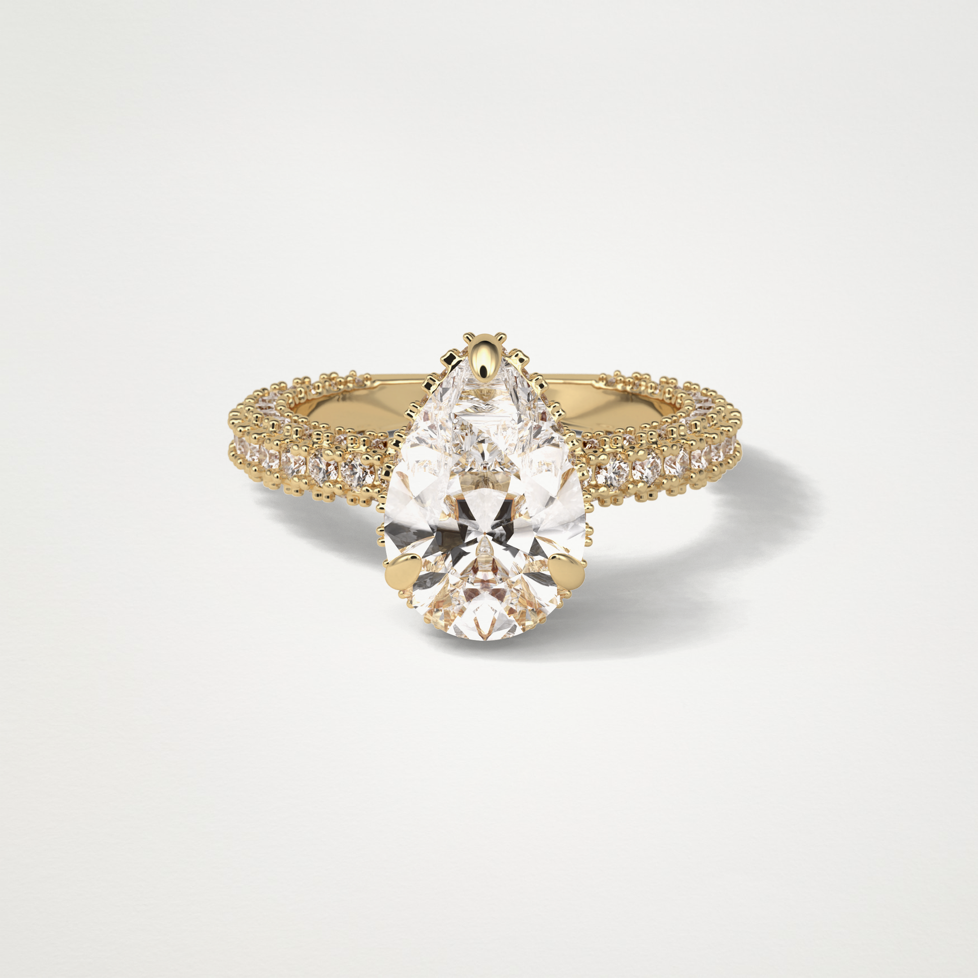 Pear Double Hidden Halo & Pave Moissanite Engagement Ring – 1.5 CT Lab-Created Brilliance in 10K/14K/18K Gold