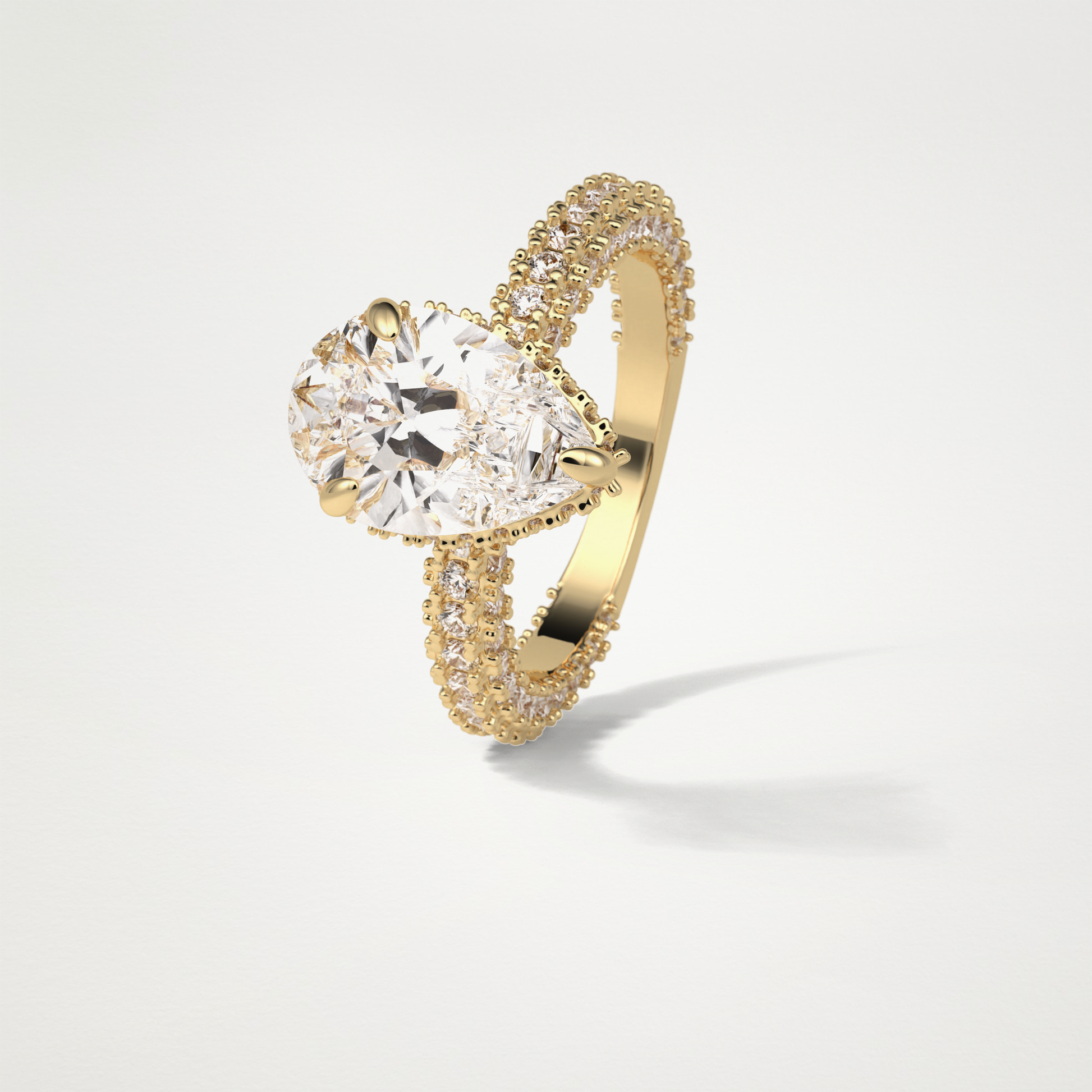 Pear Double Hidden Halo & Pave Moissanite Engagement Ring – 1.5 CT Lab-Created Brilliance in 10K/14K/18K Gold