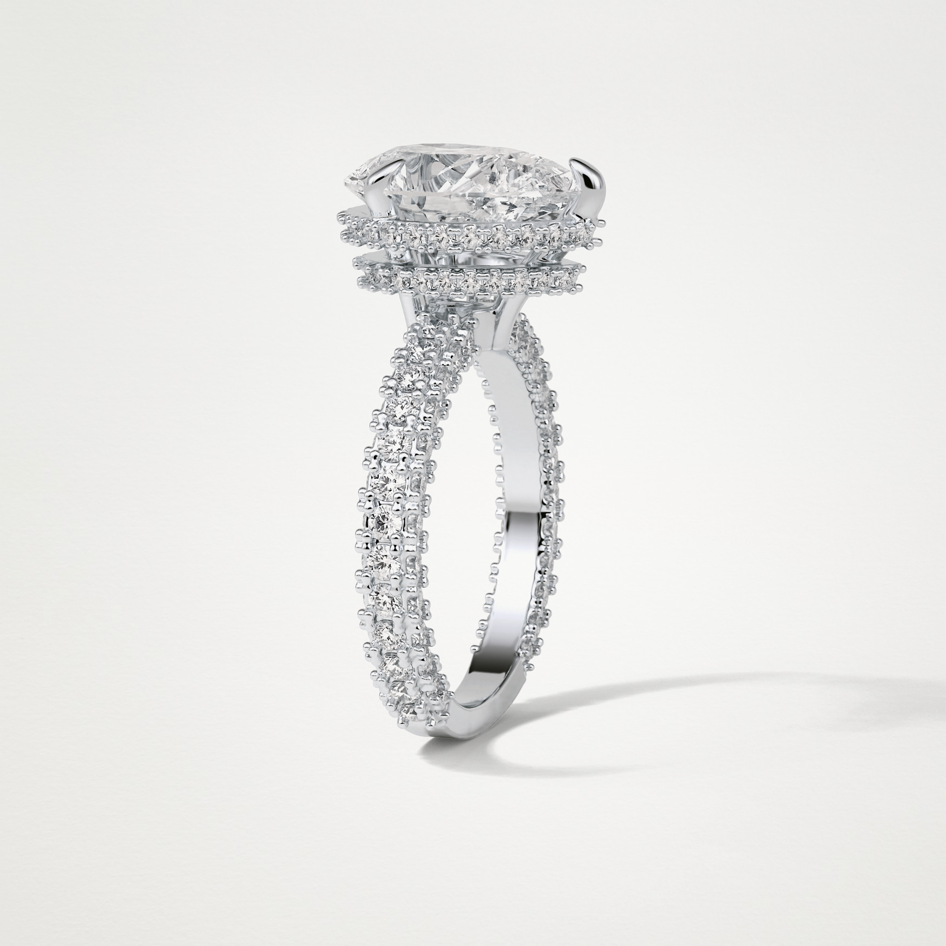 Pear Double Hidden Halo & Pave Moissanite Engagement Ring – 1.5 CT Lab-Created Brilliance in 10K/14K/18K Gold