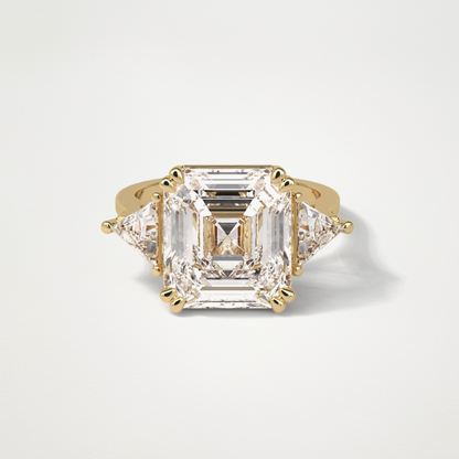 Asscher 3 Stone Engagement Ring – 6.34 CT Lab-Created Brilliance in 10K/14K/18K Gold