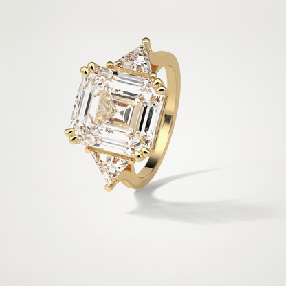 Asscher 3 Stone Engagement Ring – 6.34 CT Lab-Created Brilliance in 10K/14K/18K Gold