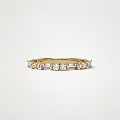 0.64 TCW Baguette and Round Half Eternity Wedding Band – Solid Gold Elegant and Timeless Design