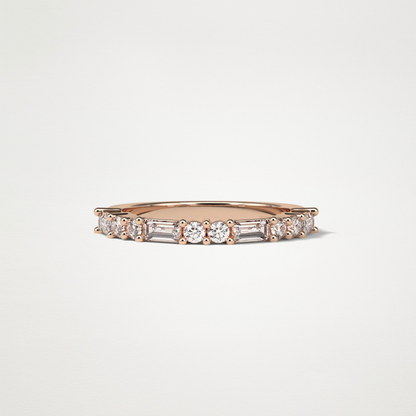 0.64 TCW Baguette and Round Half Eternity Wedding Band – Solid Gold Elegant and Timeless Design