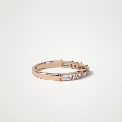 0.64 TCW Baguette and Round Half Eternity Wedding Band – Solid Gold Elegant and Timeless Design