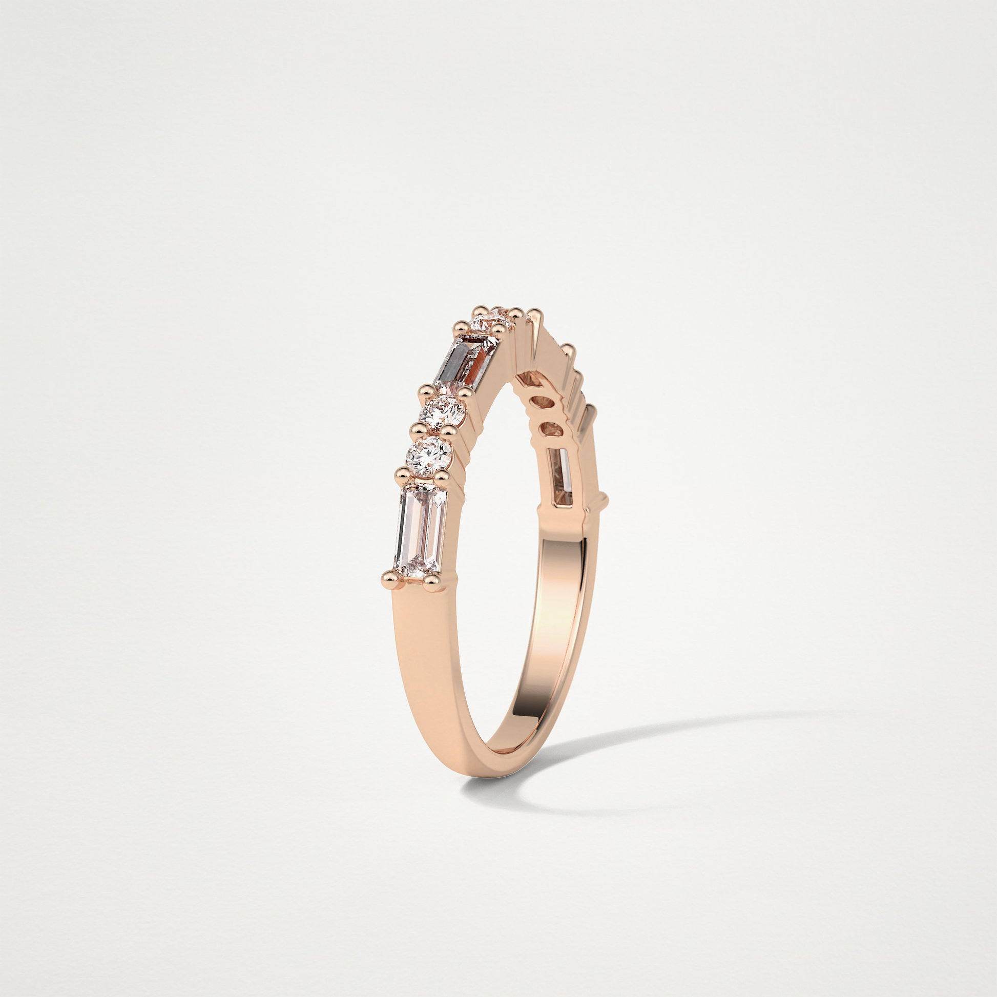 0.64 TCW Baguette and Round Half Eternity Wedding Band – Solid Gold Elegant and Timeless Design