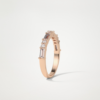 0.64 TCW Baguette and Round Half Eternity Wedding Band – Solid Gold Elegant and Timeless Design